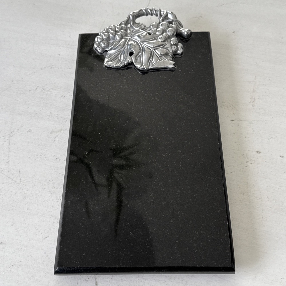 Arthur Court Marble Cheese Cutting Board Pewter Grapes Black Speckled Tray 11"